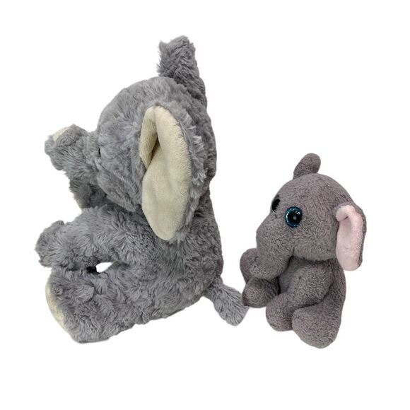 Lot of 2 KellyToy Gray Plush Elephants Baby Stuffed Animal White Pink Ear Cuddle - Picture 2 of 10